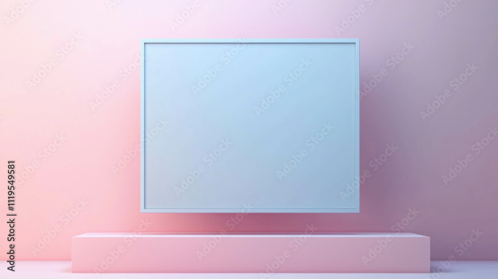 Poster Modern Pastel Gray 3D Frame with Floating Rectangular Design in Minimalist Setting