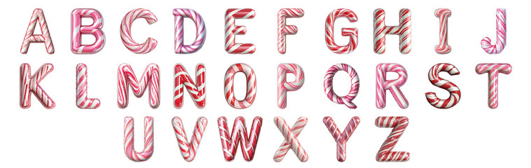 Pack A to Z alphabets Candy Cane Style set over Transparent Background for Modern Design Projects, Creative Branding, or Unique Typography Applications