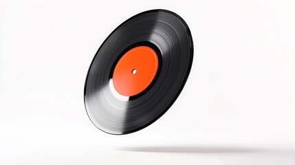 3d model of a black vinyl record with orange center isolated on white background