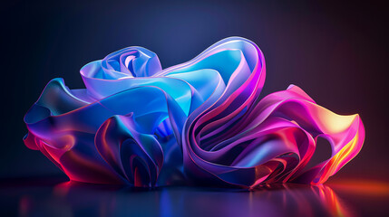 Obraz premium A 3D render showcasing an abstract colorful shape against a dark background.