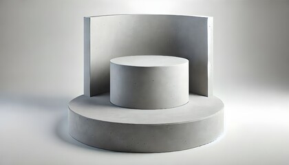 Gray concrete cylinder podium on an isolated white background. Clean and simple design for product presentation or display. 3D Rendering