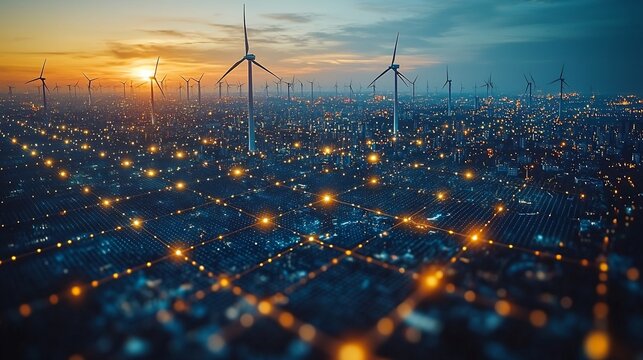Futuristic City Powered by Smart Grid Showcasing Renewable Energy