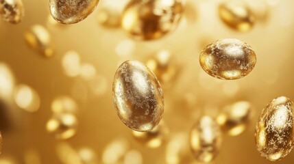 This vibrant scene features radiant golden eggs, symbolizing hope and celebration, amidst a dreamy golden backdrop.