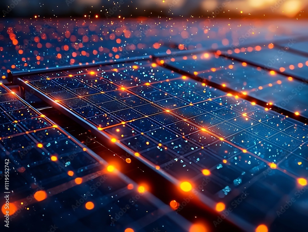 Wall mural glowing solar panels powering the smart grid with real time energy data flows