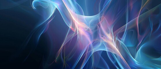 Obraz premium Ethereal ribbons of light and color swirl across a dark background, creating a mesmerizing dance of hues and soft gradients.