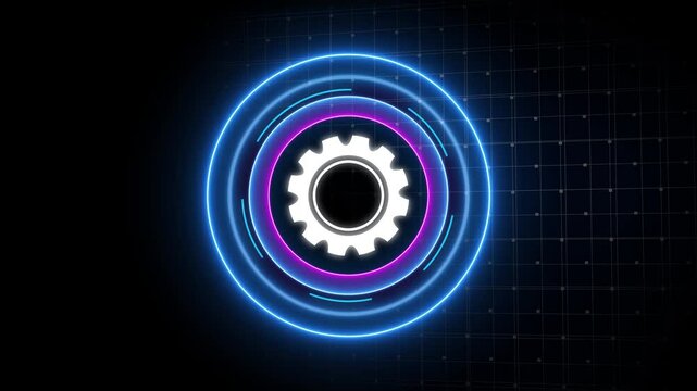 Businessman pointing virtual screen of gear cog icon present operation management involving business process, workflow, problem solving, high