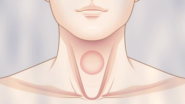 Human throat and thyroid highlighted in red. Relevant throat pain and inflammation, thyroid cancer awareness, hormonal imbalances, and endocrine diseases