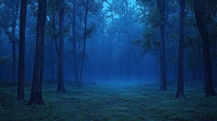 Fototapeta premium Mystical blue forest path at twilight.