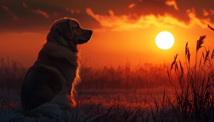 A dog at sunrise.