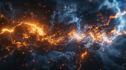 Obraz premium This photo depicts a striking abstract image of a blue and black background illuminated by multiple lightning strikes