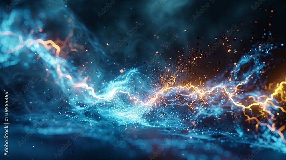 Wall mural this photo depicts a striking abstract image of a blue and black background illuminated by multiple 