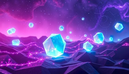 Crystalized Harmony A Digital Landscape of Polygonal Crystals and Organic Vines