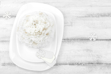 Christmas table setting. Festive New Year cutlery, traditional winter decor. Cozy mood, minimalist design