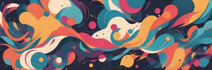 Wide abstract paint background with color circles waves wallpaper art 3:1	
