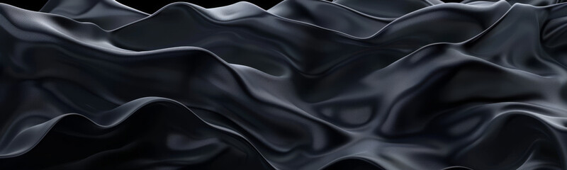 Obraz premium A close-up of abstract black fabric with soft, flowing waves and a textured surface. The dynamic folds create a smooth, elegant, and fluid appearance