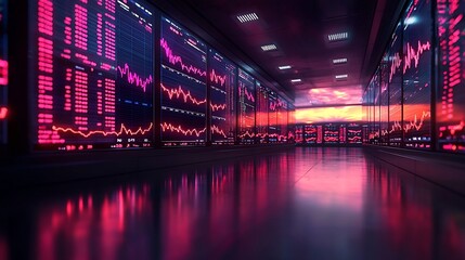 Futuristic Exchange Floor with Holographic Crash Screens Depicting Economic Crisis