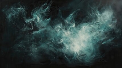 Obraz premium Dark and Moody Composition Featuring Delicate Tendrils of Soft Smoke in Turquoise and Black