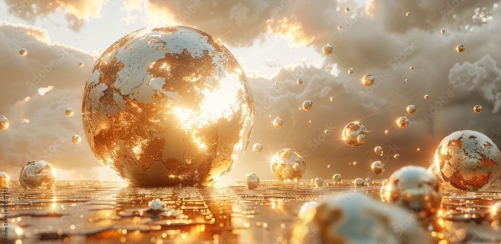 Aufkleber a sun in muted, warm colors, its surface covered in intricate cracks that softly illuminate with a s