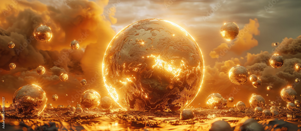 Poster a sun in muted, warm colors, its surface covered in intricate cracks that softly illuminate with a s