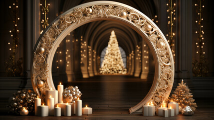 Christmas tree and illuminated light arc in the living room gate elegant decoration