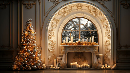 Christmas tree and illuminated light arc in the living room gate elegant decoration