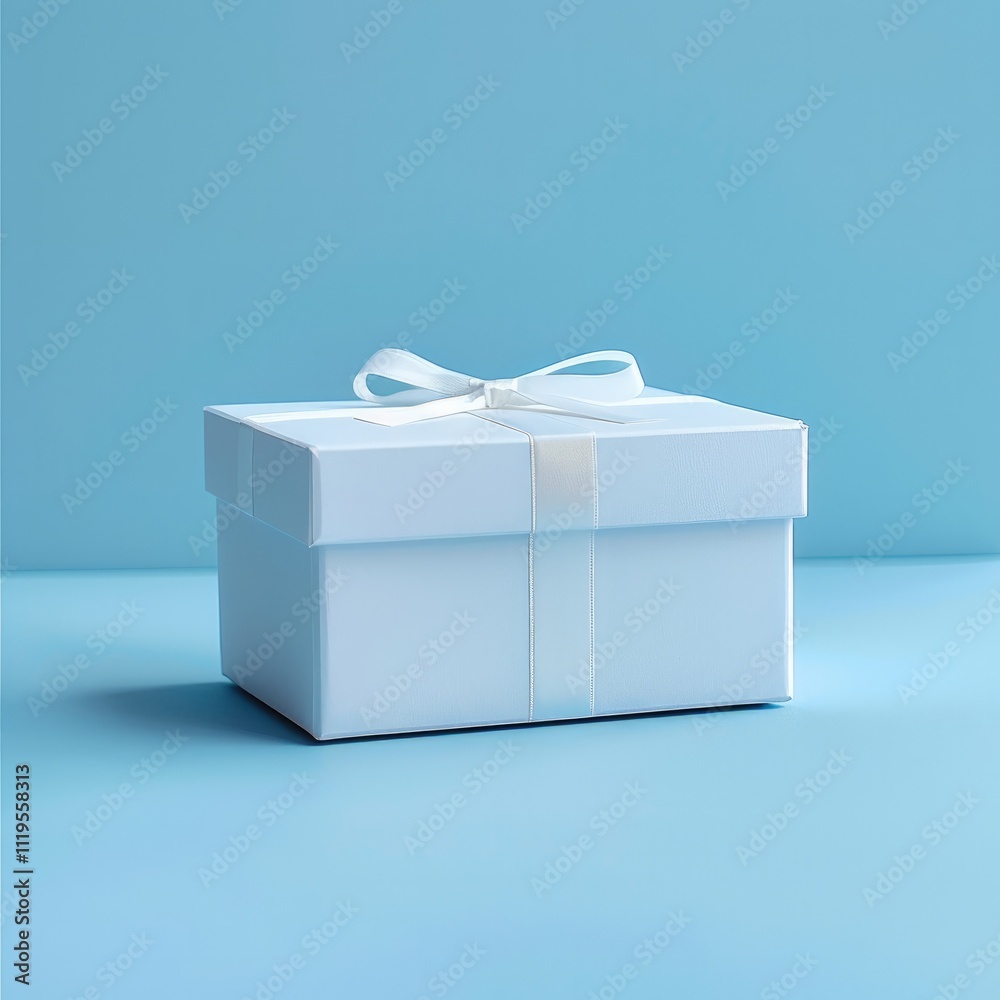 Poster a simple and elegant image of a plain white gift box placed in the center of a light blue background