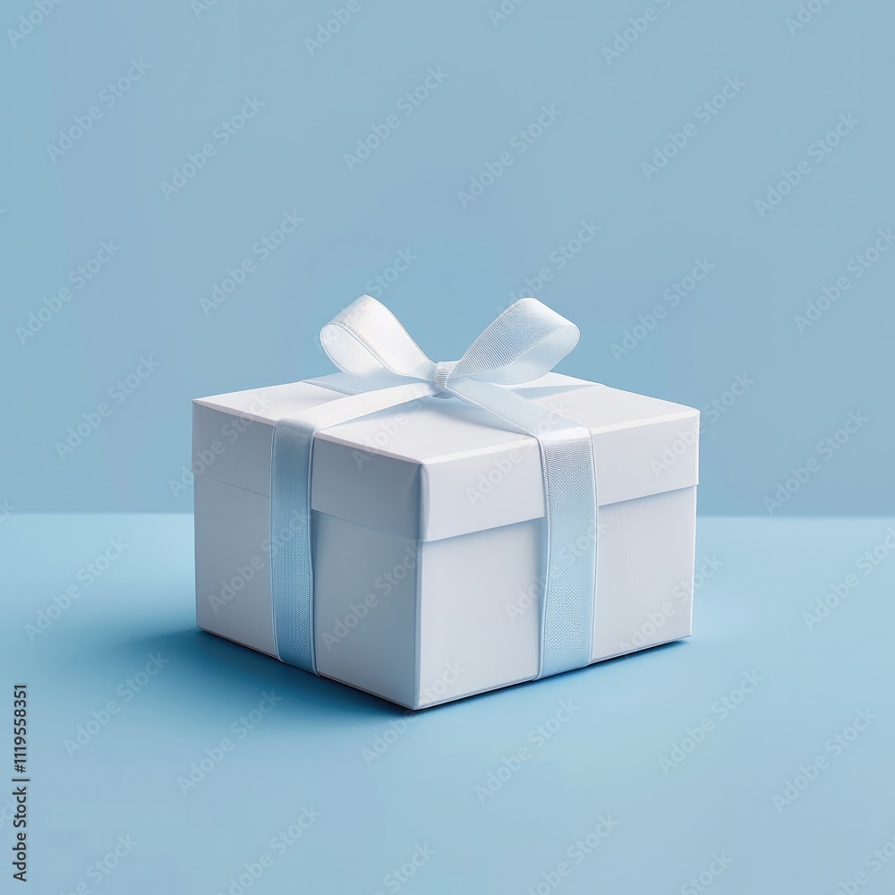 Poster a simple and elegant image of a plain white gift box placed in the center of a light blue background