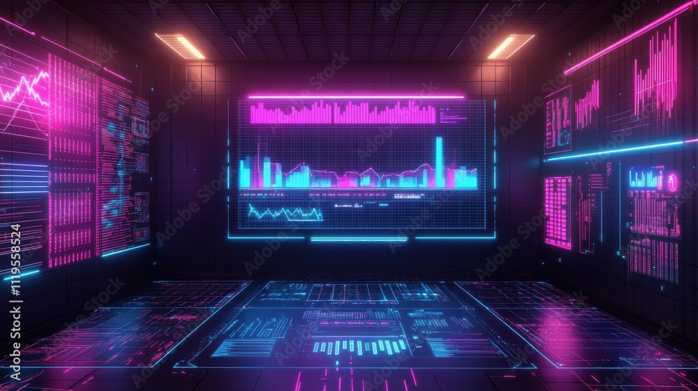 Poster data visualization and analytics display in a futuristic digital environment technology insights abs