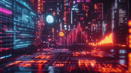 Fototapeta premium Dynamic data visualization digital landscape infographic future technology cyber environment abstract concept