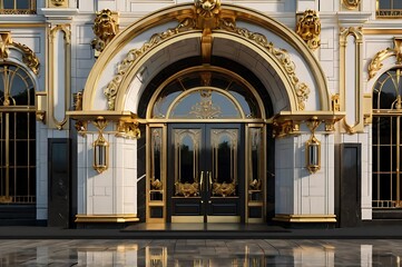 Obraz premium Gold and Black Baroque Style Palace Portal, Luxurious Design, Generative AI