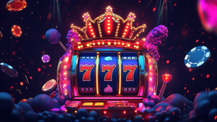 A vibrant and eye-catching casino banner for "King Slots 777" on a dark background, featuring the name and graphics symbolizing slot machines and exciting jackpots.