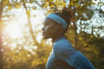A fitness trainer preparing for a run in a park, evoking motivation and sports vibes.