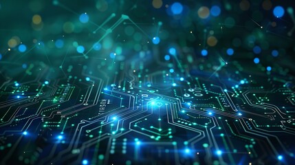 Obraz premium Abstract futuristic of green digital circuit board and processor computer, generative AI