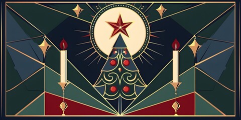 Luxury Christmas Invitation Card with Art Deco Design and Elegant Gold Accents
