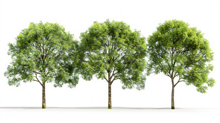Fototapeta premium Acer platanoides and Carpinus betulus 'Frans Fontaine' trees isolated on a white background, used for architecture.