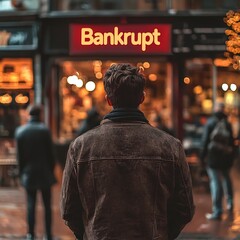 Obraz premium Bankrupt Cafe Owner Faces Economic Crisis Small Business Shuttered