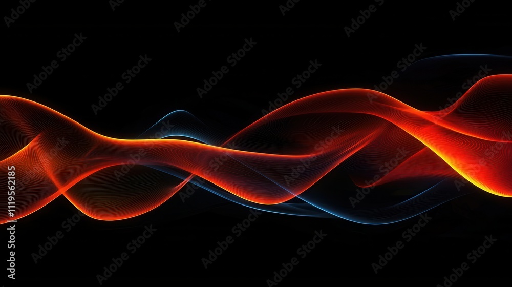 Poster elegant dynamic waves in dark grainy background with smooth flowing light patterns