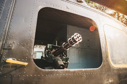 Machine gun mounted on a Huey Helicopter, War Remnants Museum, Saigon, Ho Chi Minh City, Vietnam