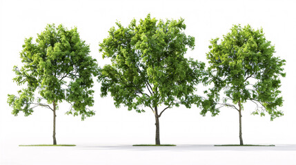 Acer platanoides and Carpinus betulus 'Frans Fontaine' trees isolated on a white background, used for architecture.
