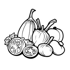 French Ratatouille with Summer Vegetables &ndash; A Colorful, Healthy Medley of Flavors Black Outline Vector Illustration