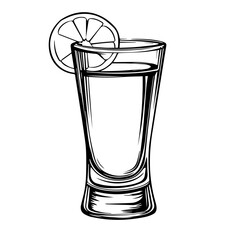 Italian Limoncello in a Shot Glass &ndash; A Zesty, Refreshing Liqueur Enjoyed After Dinner Black Outline Vector Illustration