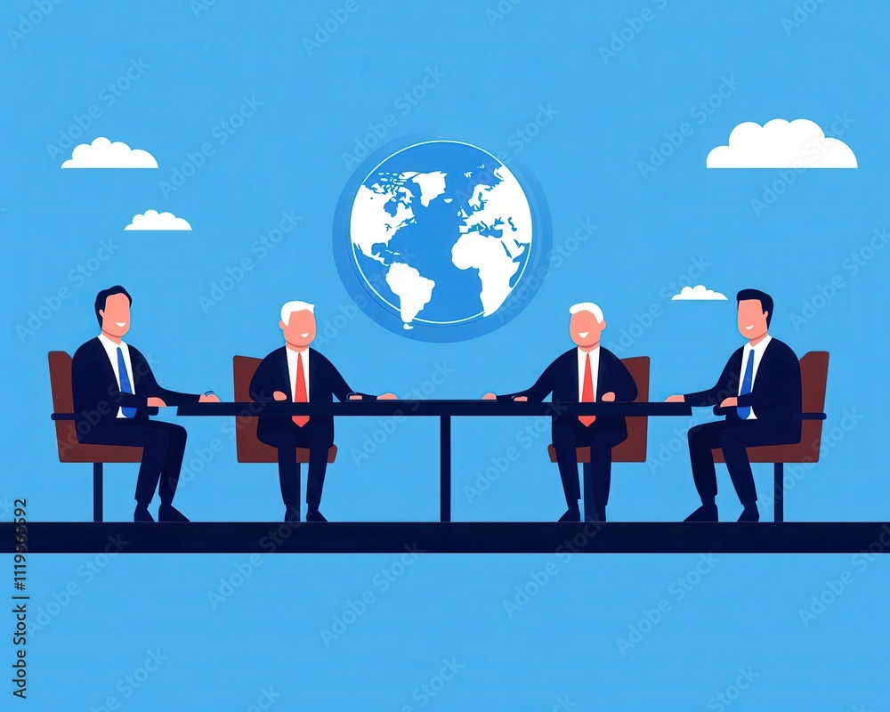 Aufkleber a group of people having a discussion. four business professionals seated around a table with a glob