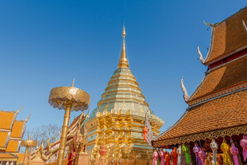 Naklejka premium The most beautiful Viewpoint Wat phra that doi suthep ,Buddhist temple in chiang mai, Thailand 