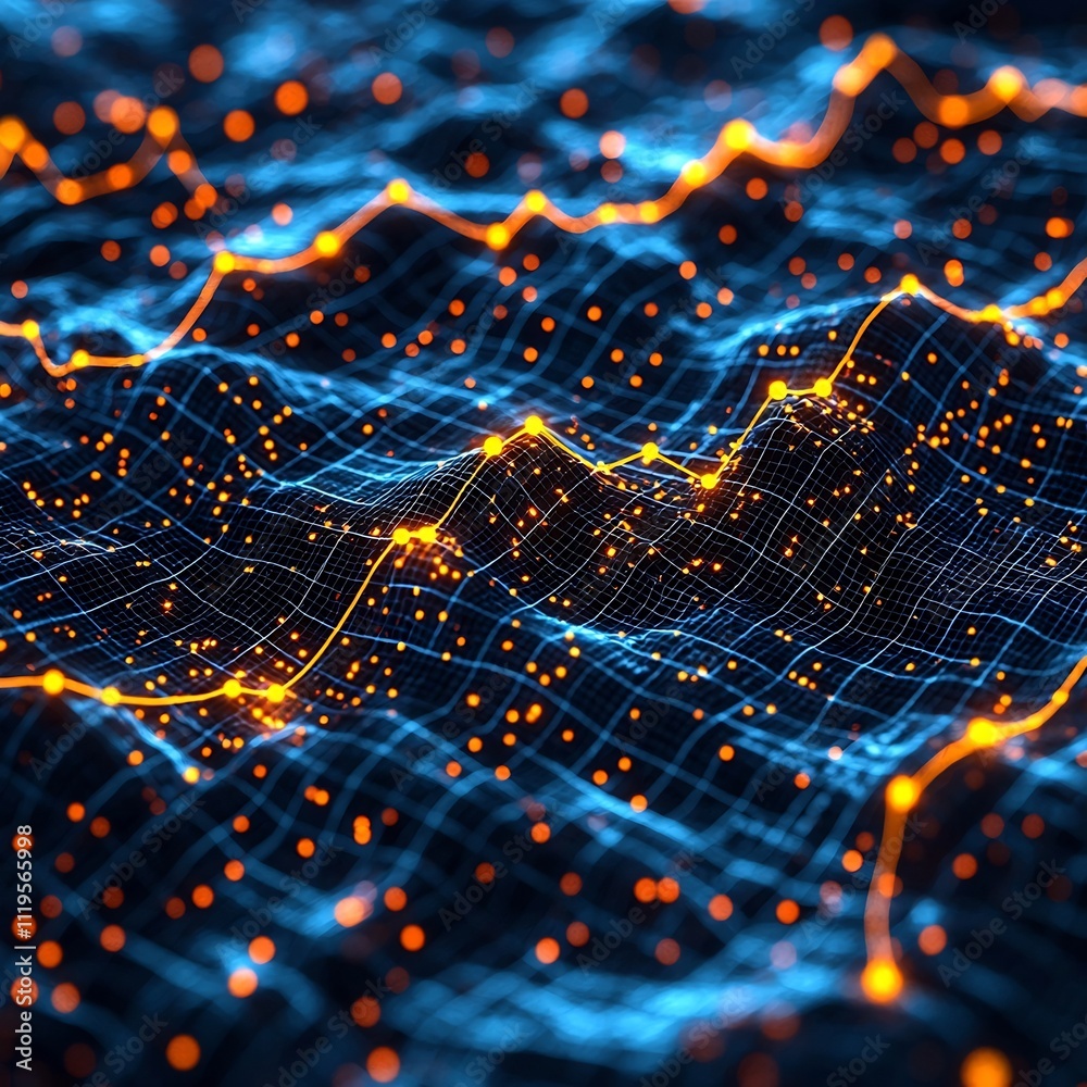 Poster glowing 3d graph visualizing wellness data metrics and health concepts