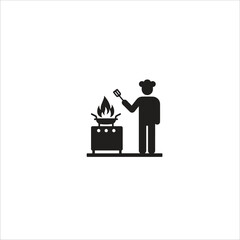 Silhouette of a chef cooking food on a stove, symbolizing culinary skills and passion. Ideal for representing gastronomy, kitchen, and cooking concepts in a minimalist design.