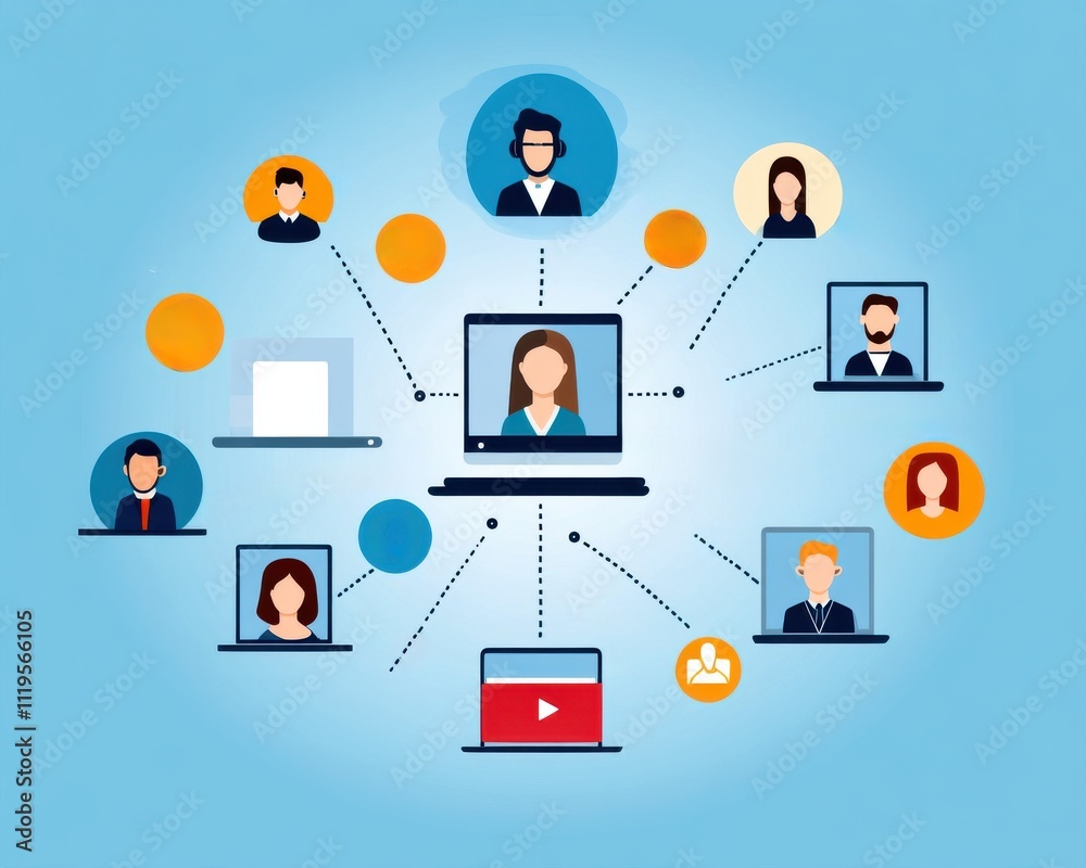 Leinwandbilder a group of people having a discussion. a graphic depicting a network of people connected through a c