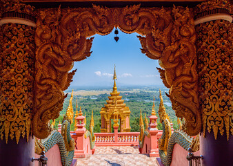 The most beautiful Viewpoint Wat Phra That Doi Phra Chan,Buddhist temple in Lampang, Thailand 