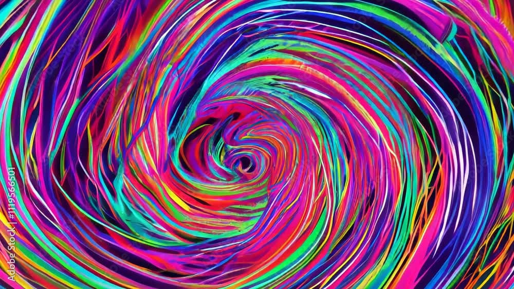 Wall mural abstract animation showcases a colorful swirl spinning, creating a captivating tunnel effect. bright