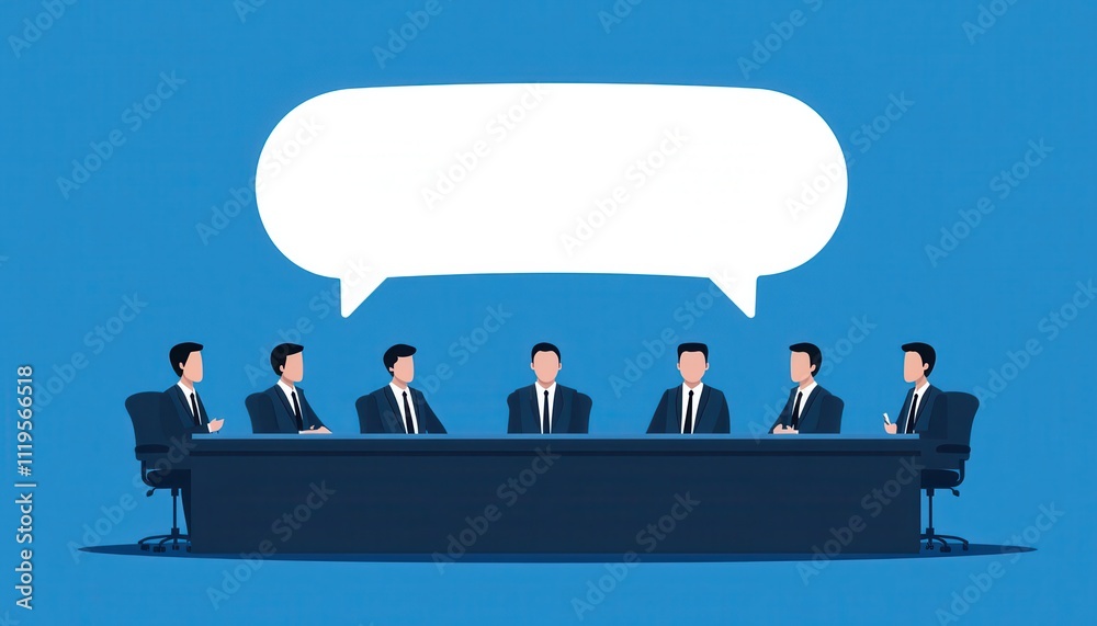 Leinwandbilder a group of business professionals sits around a table, engaged in discussion, with empty speech bubb