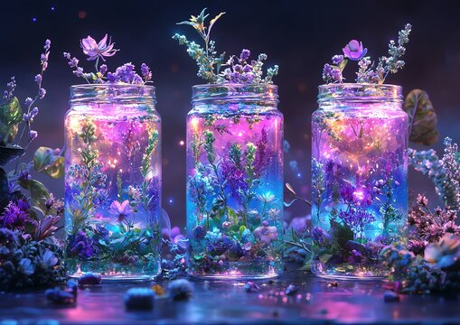 Ethereal color-blending herbal elixir with soft, dreamy color gradients and mystical light effects